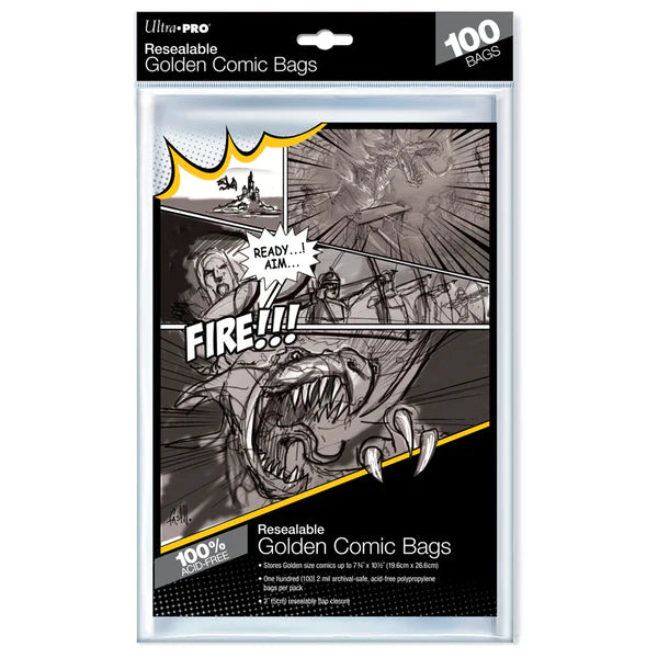 Ultra Pro GOLDEN Size RESEALABLE Comic Bags - Packet of 100